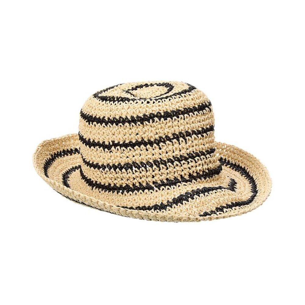 Bruno Magli Striped Crochet Straw Bucket Hat, Brown